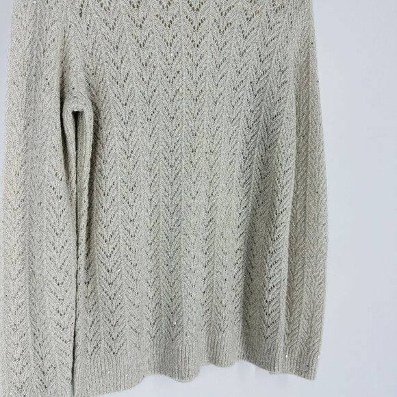 Talbots Gray Silver Metallic Sequin Embellished Long Sleeve Crew Neck Sweater M - Picture 3 of 8